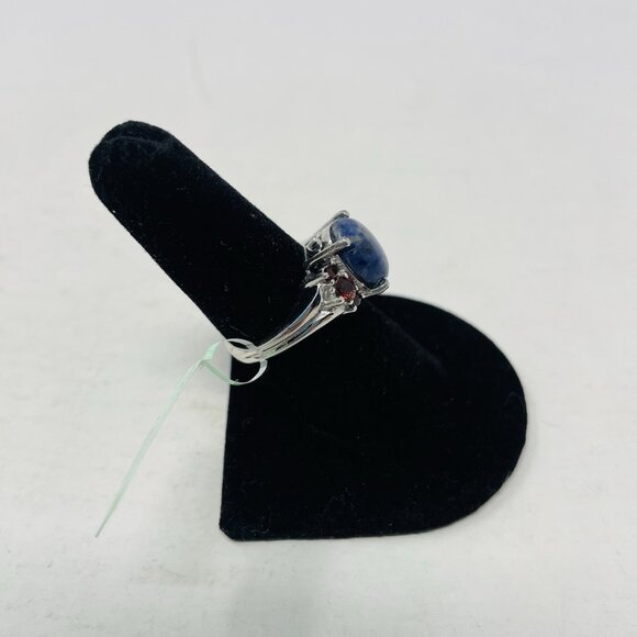 Karis Oval Sodalite Mozambique Garnet Ring Size 8 in Platinum Bond Brass 5018 - Picture 4 of 7